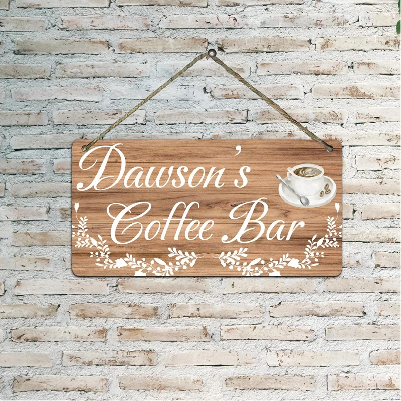 

1pc Coffee Custom Name Hanging Plate Signs For Coffee Shop Decor Personalized Bar Wall Plaque