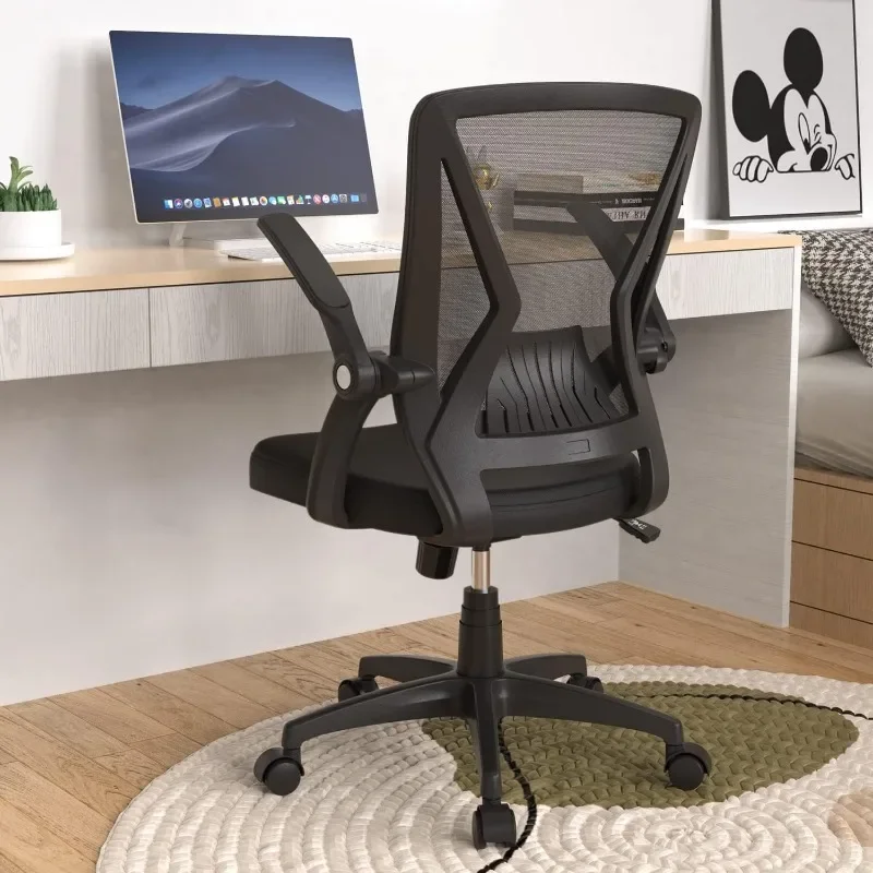 

Qoroos Mesh Office Chair Ergonomic Mid Back Swivel Black Mesh Desk Chair Flip Up Arms with Lumbar Support Computer Chair