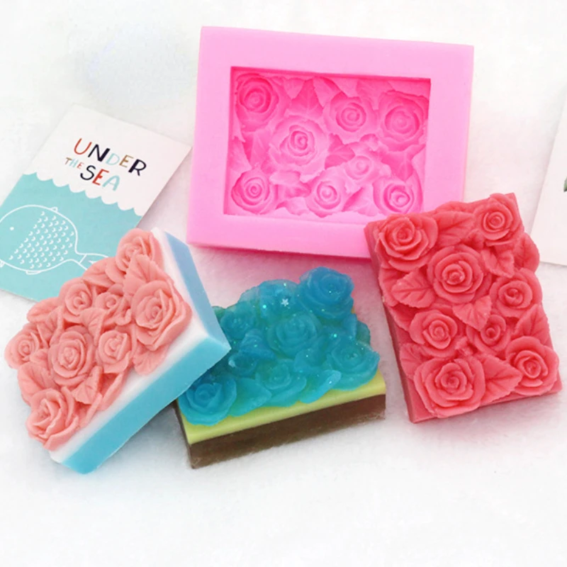 Rectangle Rose Silicone Soap Mold DIY Flowers Soap Making Handmade Cake Chocolate Candle Mold Gifts Craft Supplies Home Decor