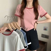 T-shirt patchwork basique pour femmes et filles, t-shirts courts unisexes, vêtements d'été décontractés, qualité Y, mode 2