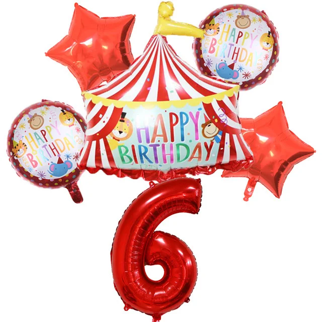 32 Zoll Foliennummer mit rotem Zirkus Geburtstagszelt Luftballons Luftglobos Tierthema Party Kindergeburtstag Dekorationen Kinderspielzeug – Detail 5