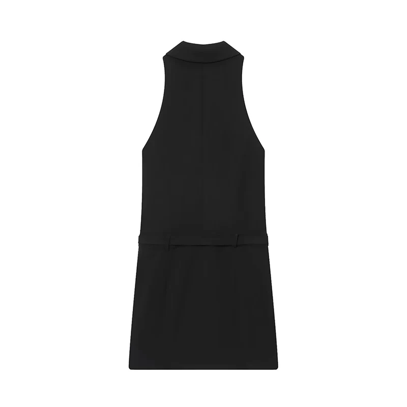 Women Fashion Suit Style Short Dress 2025 New Street Sleeveless Belt Mini Dresses Solid Office Casual Dresses