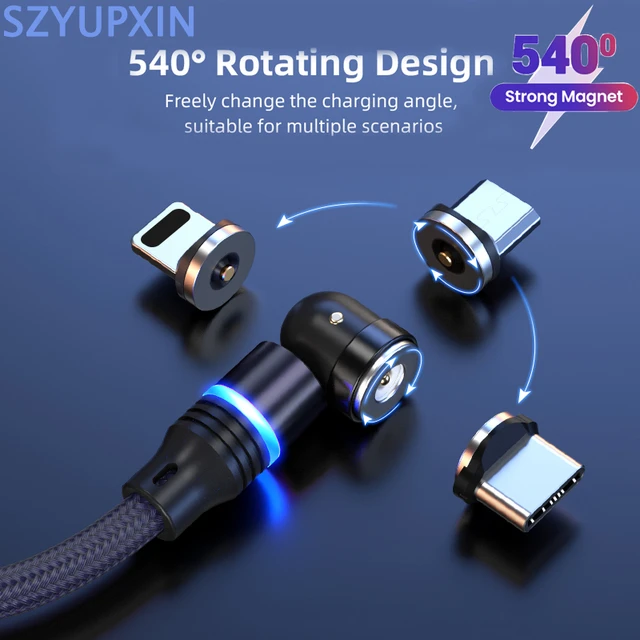 Statik Câble de charge magnétique à 360° – Câble de charge USB C  magnétique, micro USB, embouts magnétiques 3 en 1 pour charger tous les  appareils –