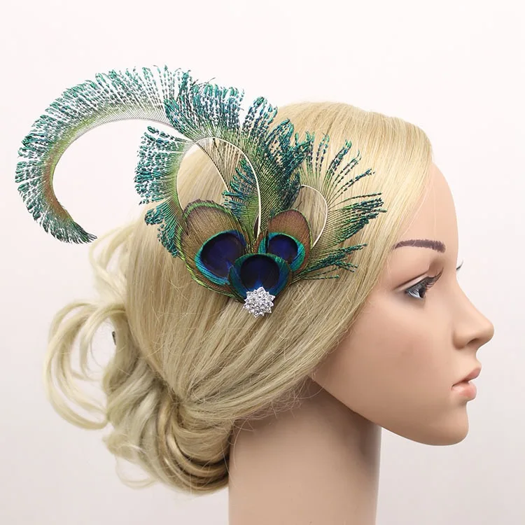 Peacock Faux Feather Fascinator Clip, Women Hairpin Headpiece, Carnival Fancy Dress Hair Pin, Hair Accessories, Clips