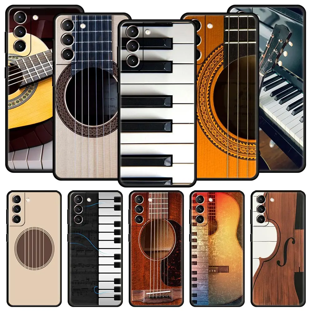 Black Music Instrument Design Phone Case - Guitar & Piano Theme