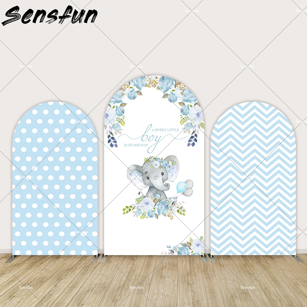 

Blue Boy Elephant Arch Cover Wall Backdrop for Birthday Party Decoration Newborn Baby Shower Background Double side