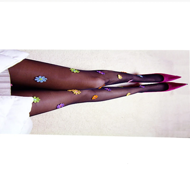 Lady Sheer Pantyhose Stocking Silk Women Tights Decorated With Flowers Accessories 2