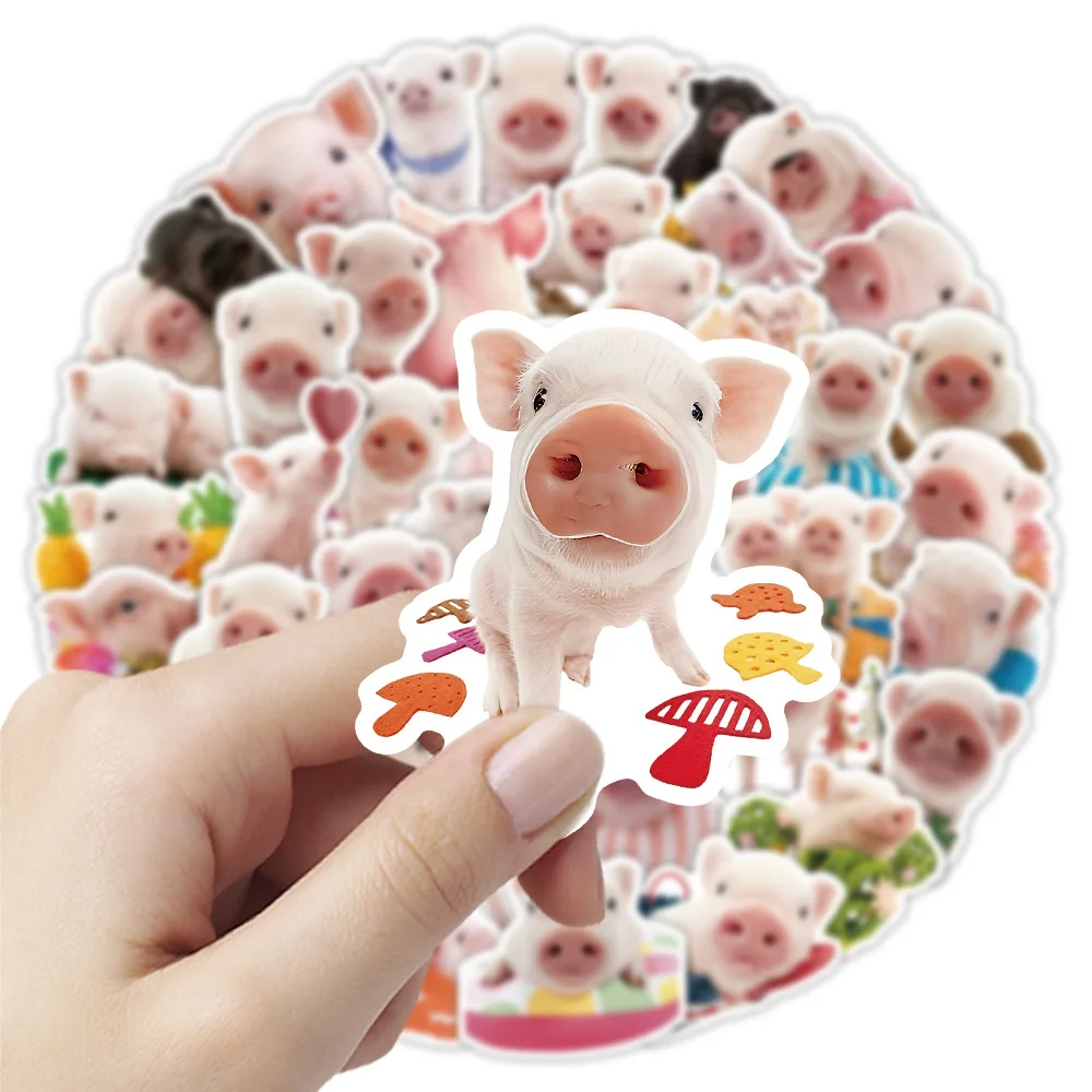50PCS 귀여운 현실적인 돼지 스티커 어린이 학생 문구 노트북 창문 자동차 방수 장식 예술 스티커