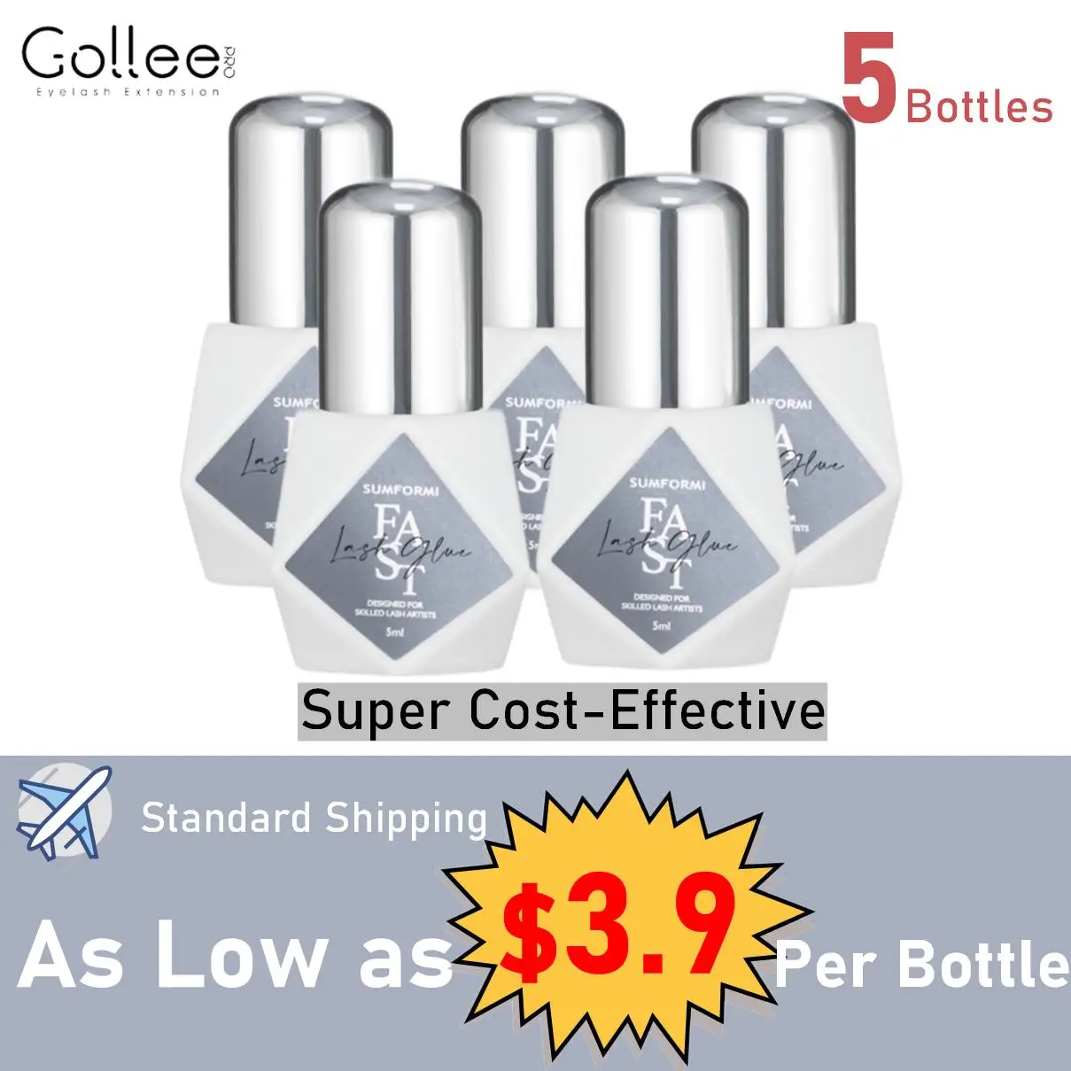 5 Bottle Eye Lash Glue No Irritant 5ml 0.3s Fast Drying Semi-Permanent Open Eye Eyelash Glue False Extension Adhesive Supplies