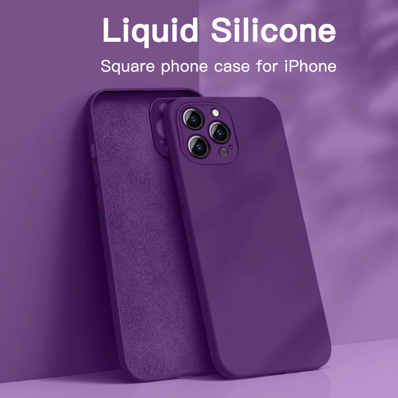 1DS Square Liquid Silicone Phone Case For iPhone 11 12 13 Pro Max Mini X XS Max XR 7 8 Plus SE2 Full Lens Protection Cover iphone 12 phone case