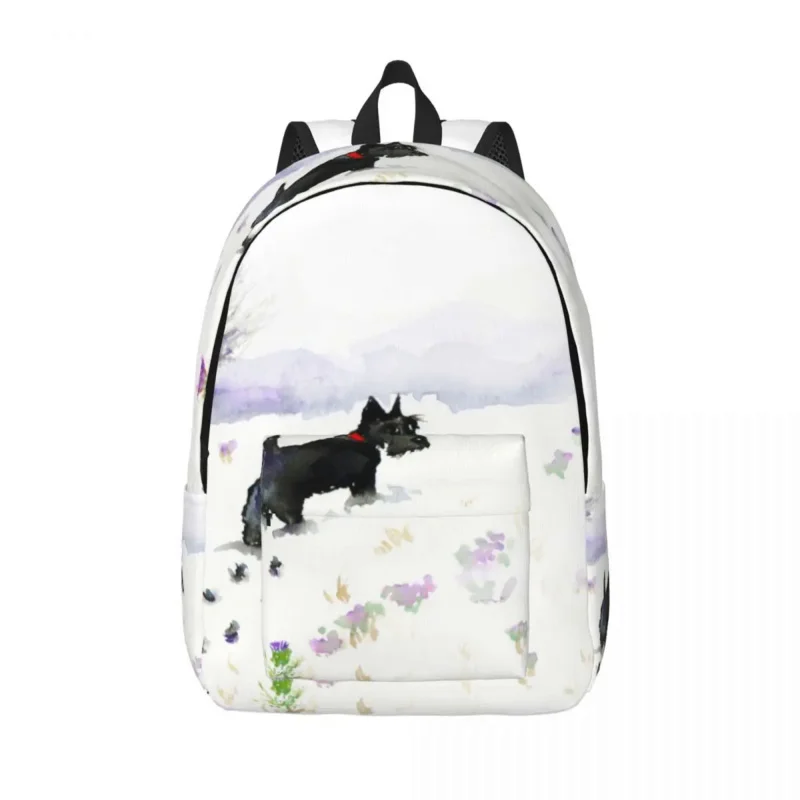 

Scottie Dog Waiting For A Friend Travel Canvas Backpack School Laptop Bookbag Scottish Terrier College Student Daypack Bags