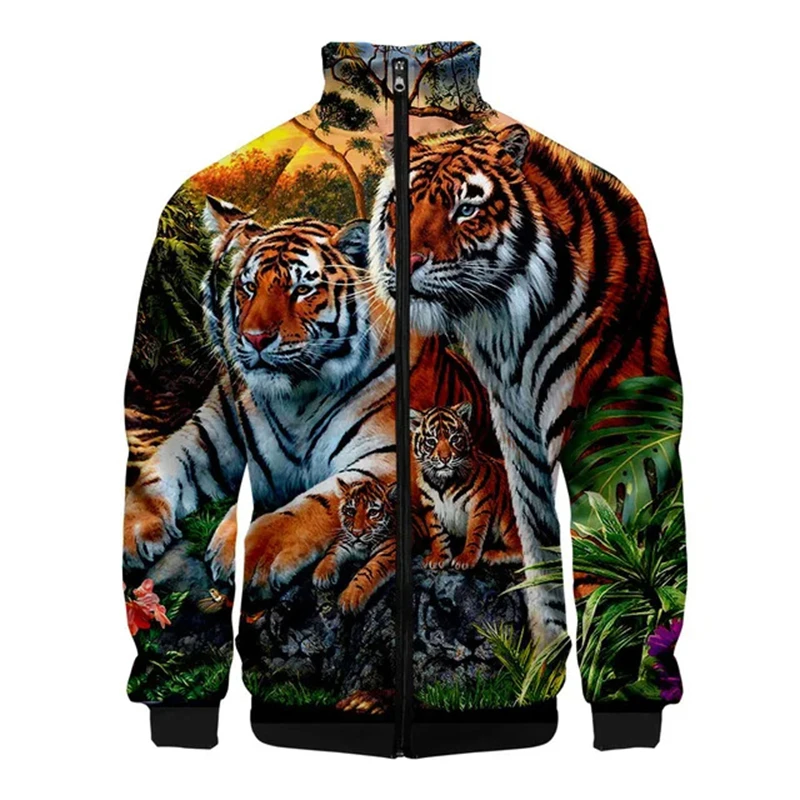 thumbnail image 1 of Chaquetas con estampado de tigre en 3D para hombre, chaqueta informal de manga larga a la moda, ropa de calle transpirable, abrigos holgados y cómodos con cremallera, 1 of 5