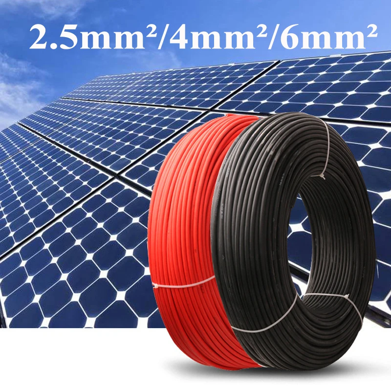 태양 케이블 10mm 2/6mm 2/4mm 2/2.5mm2 8/10/12/14AWG 검정 또는 빨강 PVC 절연 전기 커넥터 와이어 PV 패널 연결