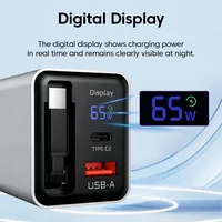 65W USB C GaN Charger Wall Charger Power Adapter Digital Display With Retractable Type C Cable For iPhone 17 16 Samsung Xiaomi 3