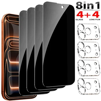 Pellicola Protettiva Privacy 8in1 Full Cover per iPhone 17 16 15 11 14 12 13 Pro Max e Protezione Fotocamera Anti-spia in Vetro Temperato