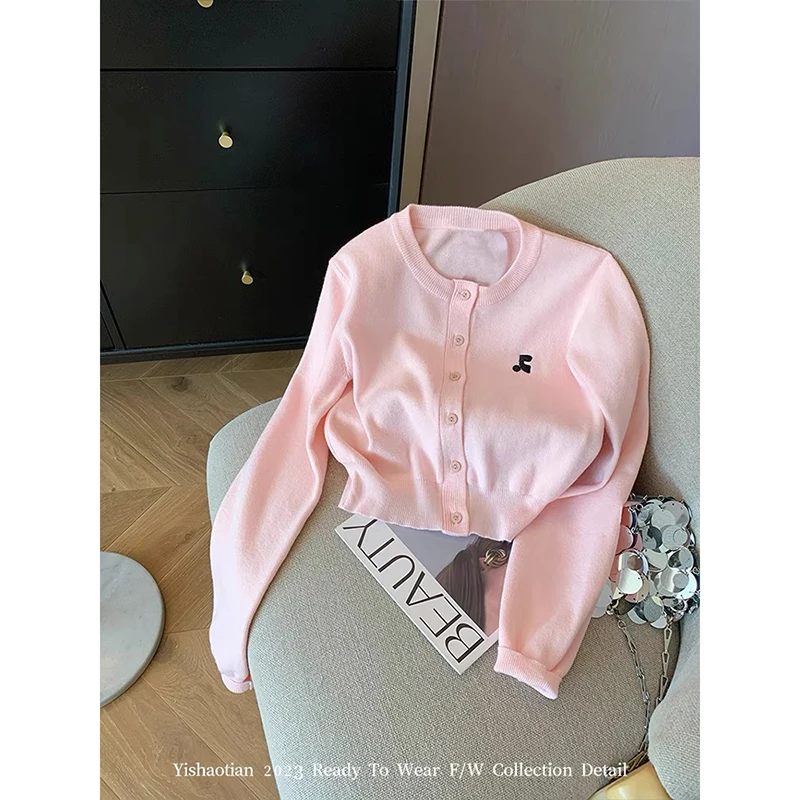 

Корейская женская одежда Dongdaemun, свитер с круглым вырезом и затягивающей талией, розовый свитер, топы, пуловер, весна-зима 2024, Новинка