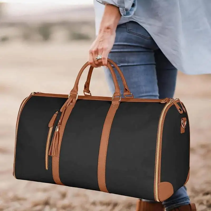 Travel Garment Bag Weekender Duffel Bag with Shoe Pouch Sports Gym Tote Suitcase Suit Business Travel PU Leather Workout