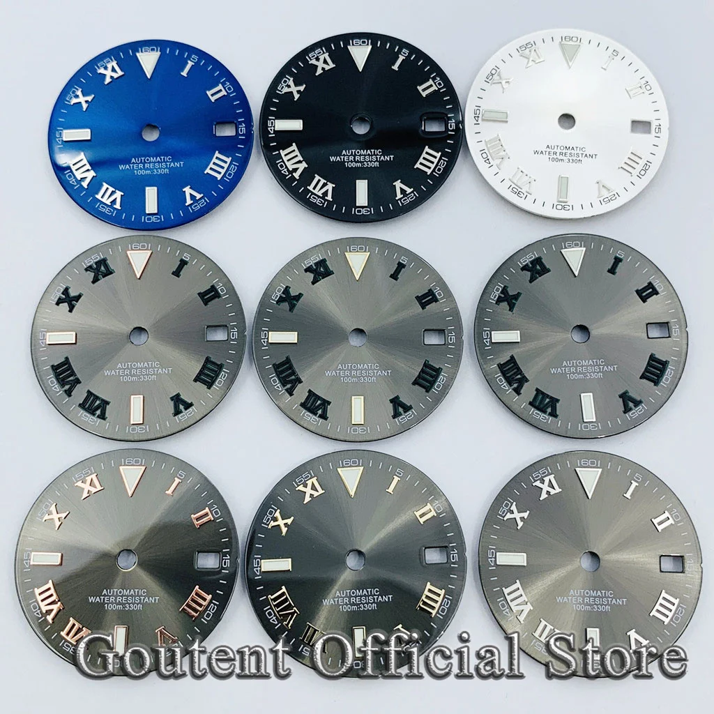 Watch face accessories watch dial accessories 29mm Sterile Black White Gray Blue Roman Numeral Watch Dial Fit NH34 NH35 Movement Fit 3 O'clock Crown 3.8 O'clock Crown