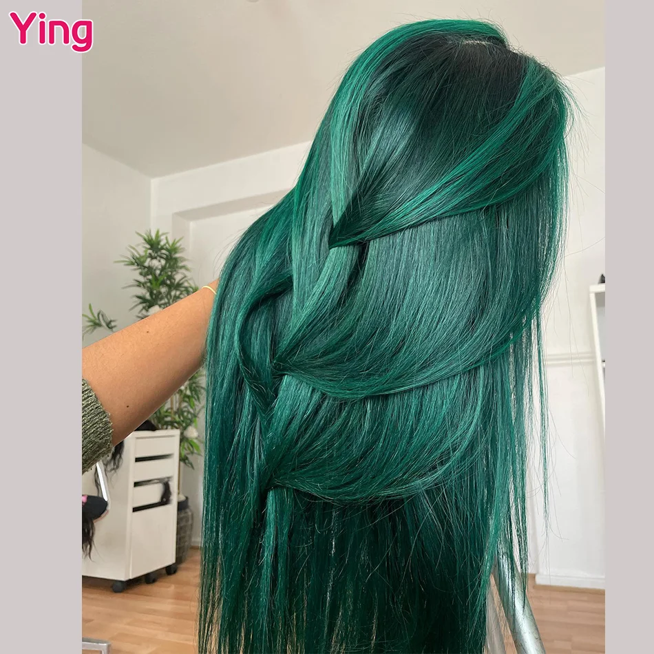 Smaragdgroen Gekleurd 200% Bot Recht 13X6 Transparant Kant Front Pruik Pretokkeld Met Baby Hair Ying 13X4 Lace Front Pruik