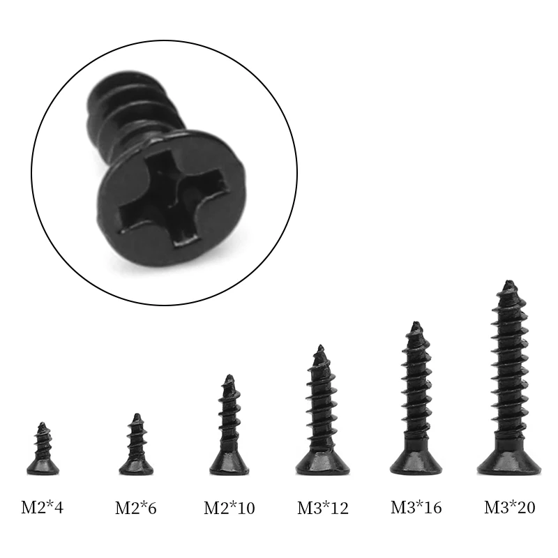 Tornillo de cabeza plana avellanada para ordenador portátil, Micro Cruz de acero al carbono Phillips, M2, M3, autorroscante, máquina de tornillos para madera, 20 o 50 unidades