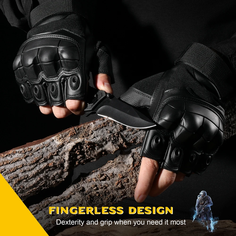 Fingerless Gloves Mens Leather Gloves PU Leather Tactical Half Finger Gloves Airsoft Combat Shooting Hunting Paintball Outdoor Work Bicycle Anti-slip