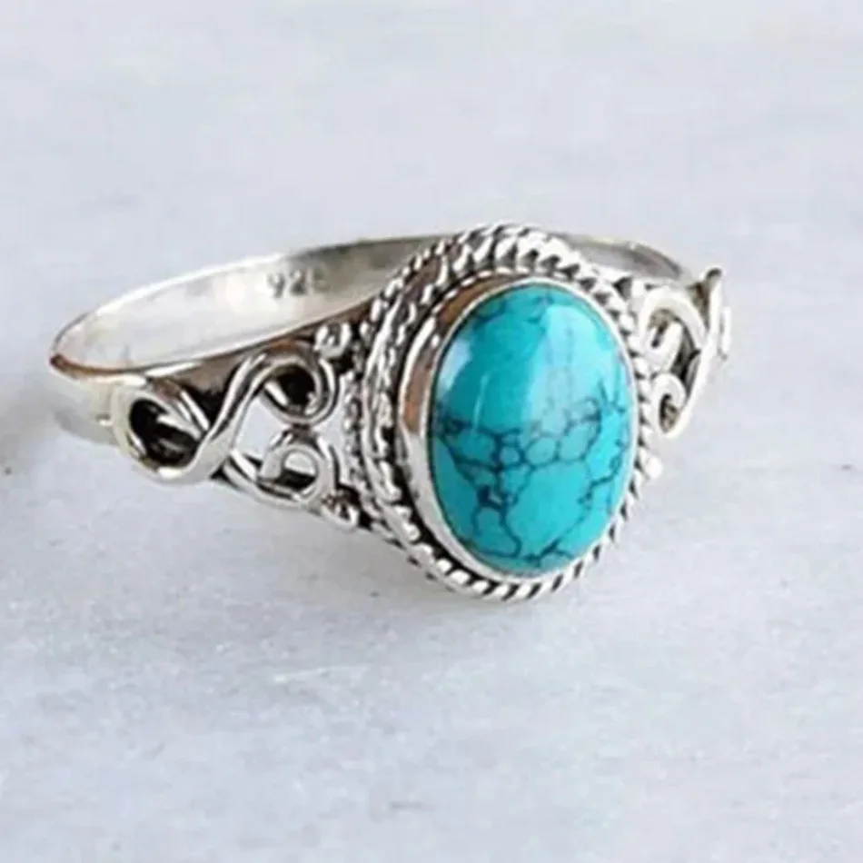 Fashion 1 Pcs Fashion Retro Elegant Ring Natural Turquoise Wedding Engagement Birthday Party Anniversary Commemorative Gift