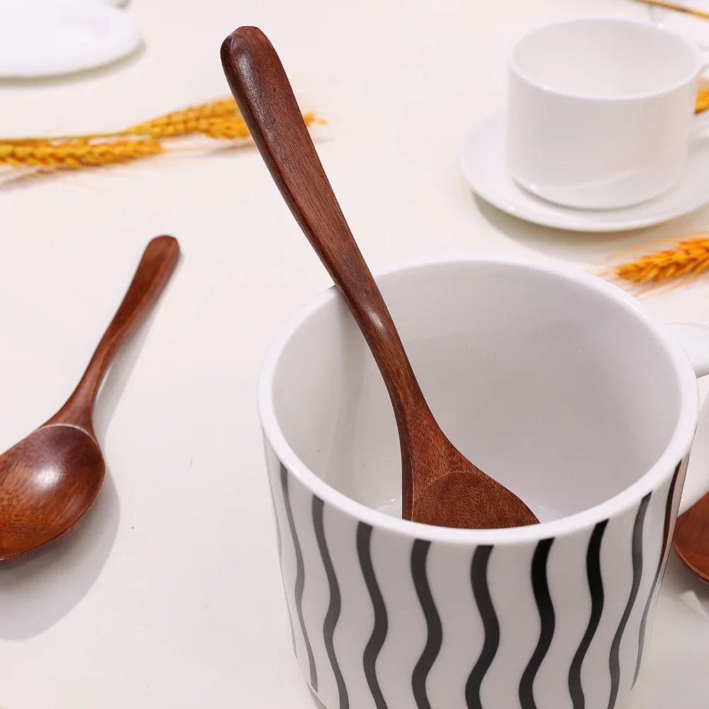 Wooden Tea Spoons Long-handle Soup Scoop Ellipse Ladle Sets Kitchen Spice Honey Coffee Stir Spoons Home Tableware Supply 1-12PCS cutlery set