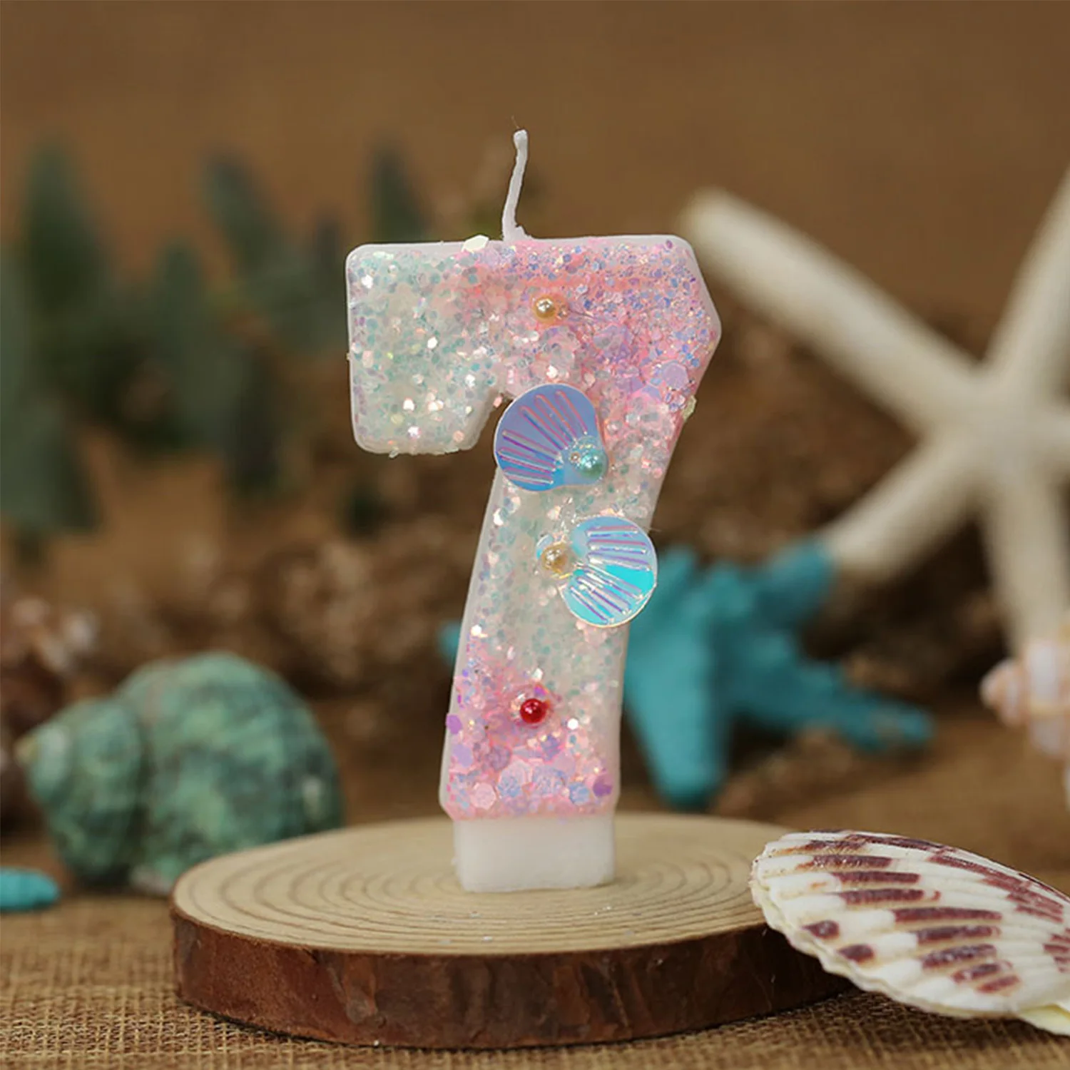 Muschel-Geburtstagsnummernkerze, mehr Muscheln, Perlen, Geburtstagsnummernkerze für Geburtstag, Hochzeit, Jahrestag, Meerjungfrau-Mottoparty – Detail 13