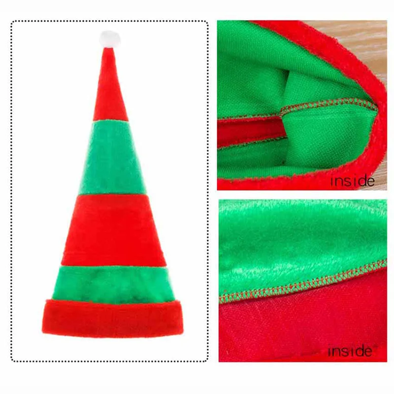 Lengthened Red and Green Stripes Plush Christmas Hat Holiday Decoration Elf Clown Curved Hat Party Santa