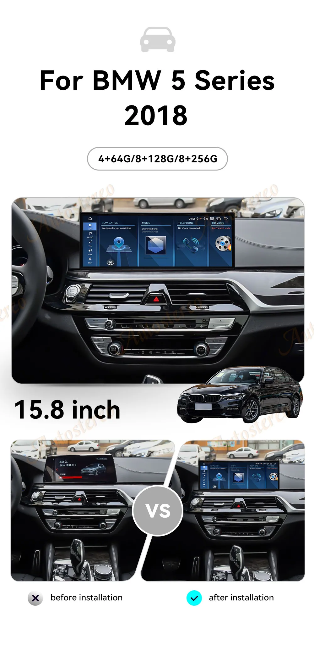 15.8 Qualcomm 680 Android 13 Carplay For BMW 5 G30 2017 2018 2019 Car Multimedia