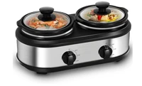 Double Slow Cooker, Buffet Servers and Warmers, Dual 2 Pot Slow Cooker Food Warmer, Adjustable Temp Dishwasher 1