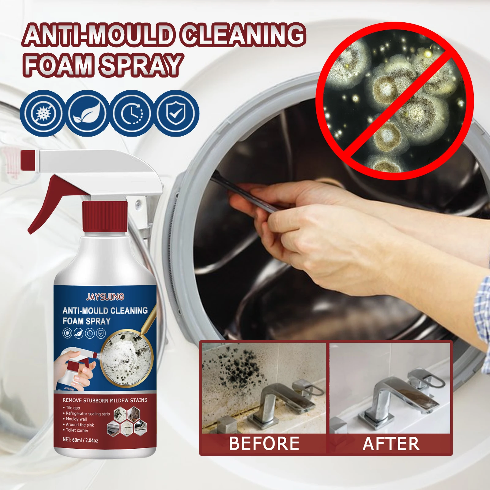 Foam Cleaning Mold Remover Spray, Ceramic Tile Wall Bathroom Silicone Multi-Purpose Cleaning Mold Remover Spray，4pcs