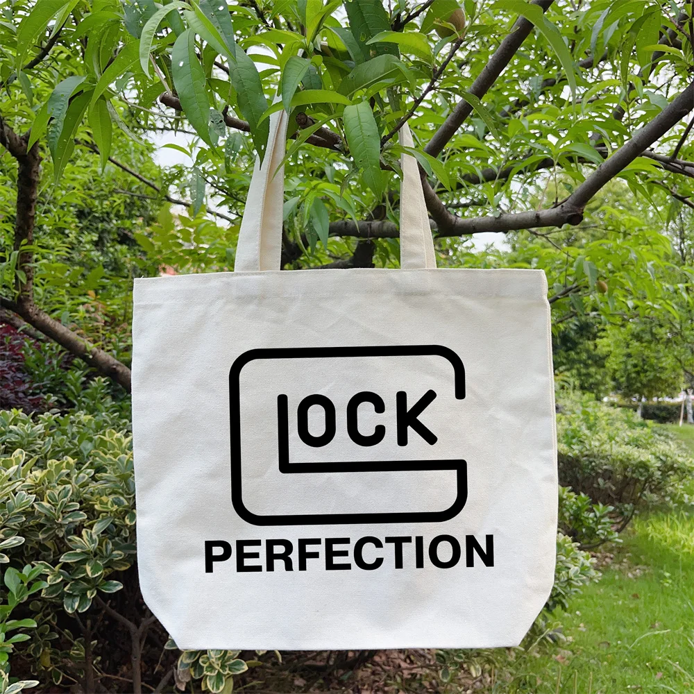 Glock Perfection 캔버스 토트백 여성용, 경량 숄더백, 다목적 쇼핑백, 핸드백 선물 Q1572