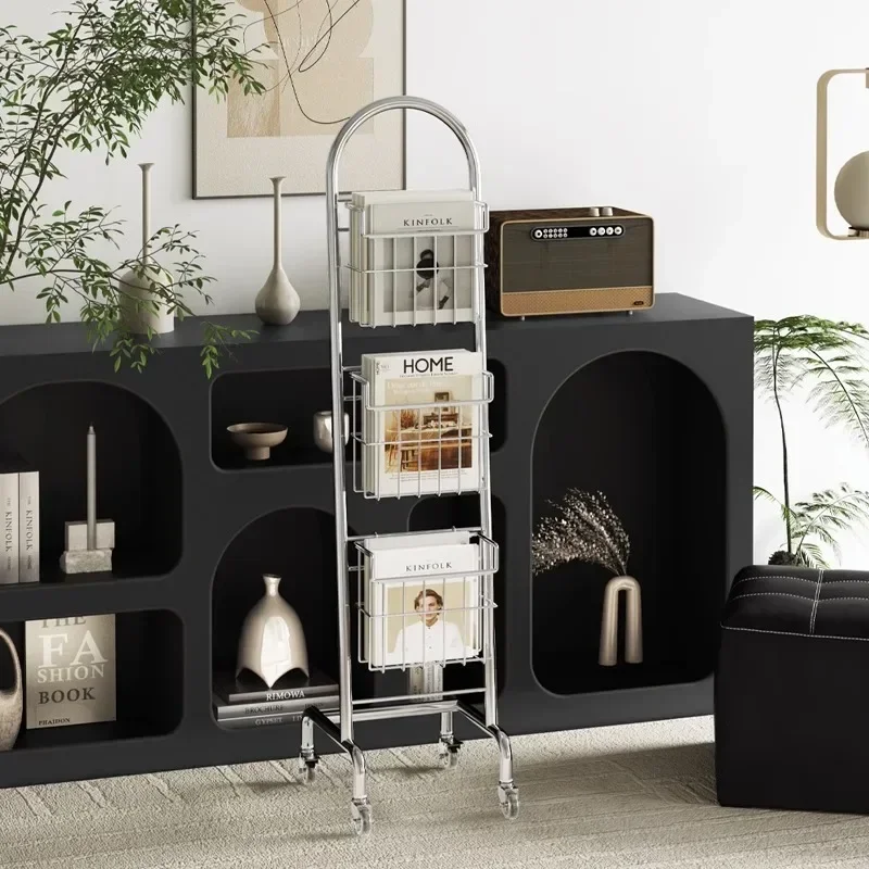 Antique Style Magazine Rack, Multi-Layer Display, Newspaper Stand, Carbon Steel Storage, Book Shelf for Flexible Use