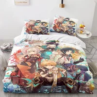 Game Genshin Impact Comforter Bedding Sets Quilt Bed Cover Duvet Cover Pillow Case 2-3 Pieces Sets Kids Adult Size 1