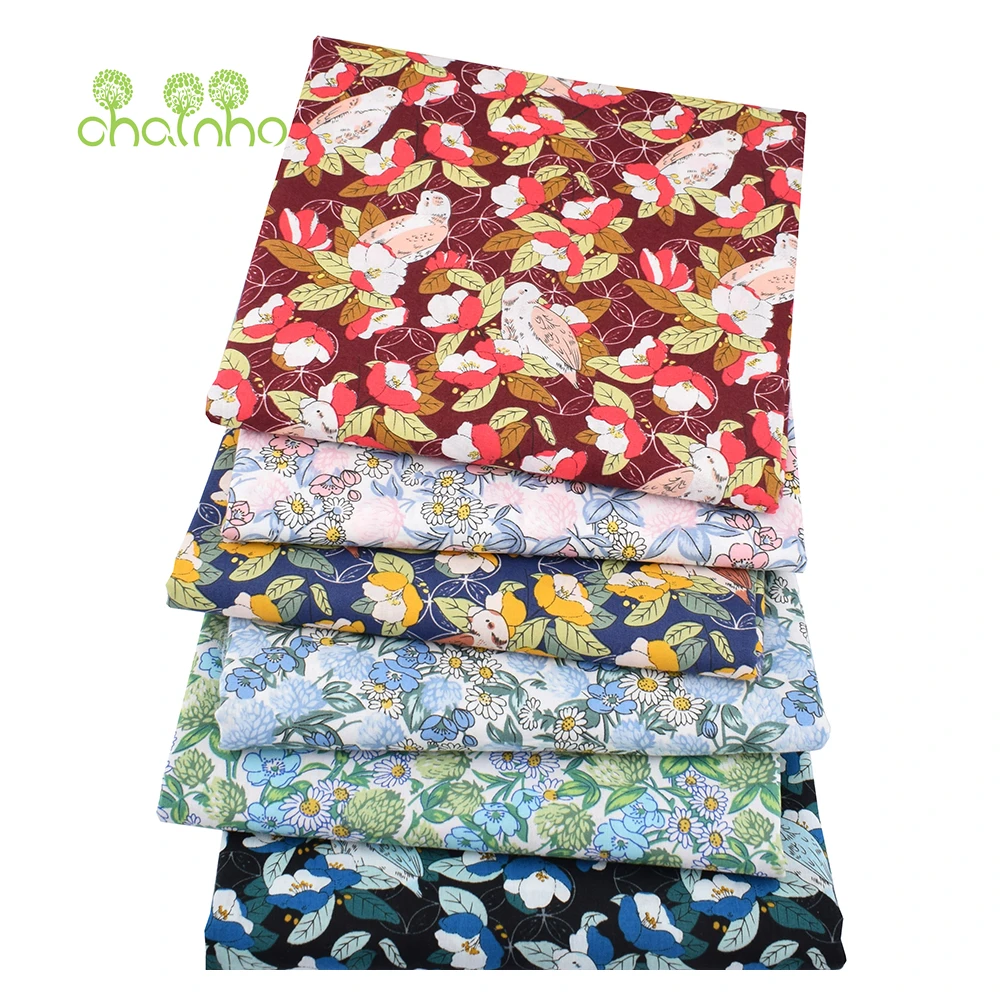 Chainho,Printed Plain Weave Poplin Cotton Fabric,DIY Sewing Quilting Material,Patchwork Cloth,Floral Serie,3 Sizes,15PC133