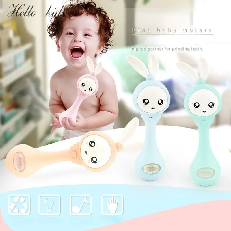 

Baby Music Flashing Rattle Toys Rabbit Teether Hand Bells Mobile Infant Stop Weep Tear Rattles Newborn Early Educational Toy 18M