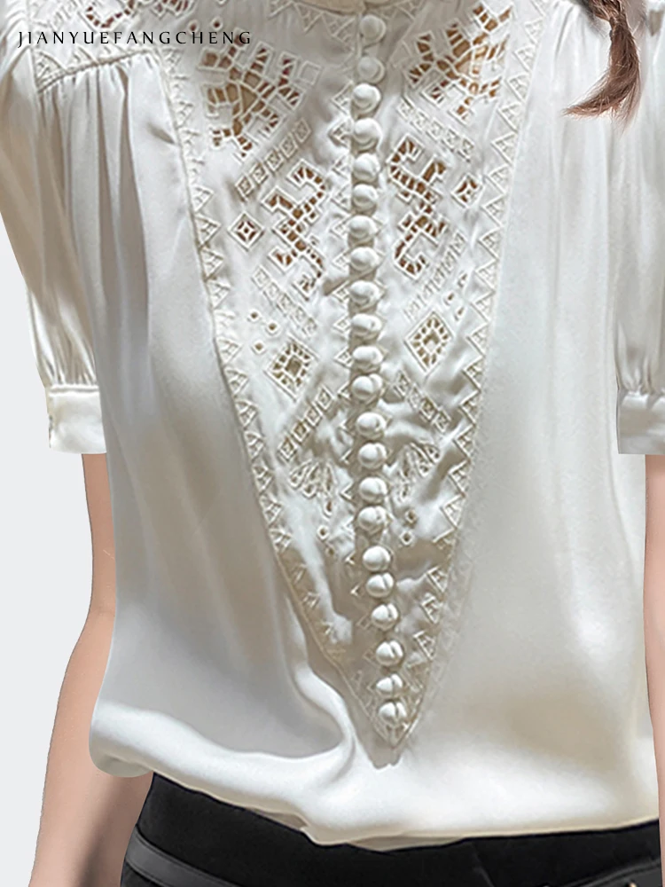 Camicia da Donna Coreana Taglia Forte Manica Corta Colletto Classico Vacanza Blusa Ampia Donna d'Ufficio Elegante Tinta Unita Casual Taglia Grande Top – acquista a prezzi convenienti sul marketplace