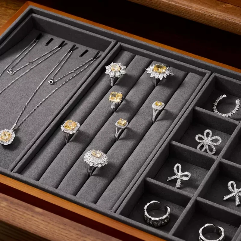 MISHITU Solid Wood Jewelry Storage Box Earrings Necklace Pendant Ring Window Display Box Organizer Jewelry Display Storage Trays 5