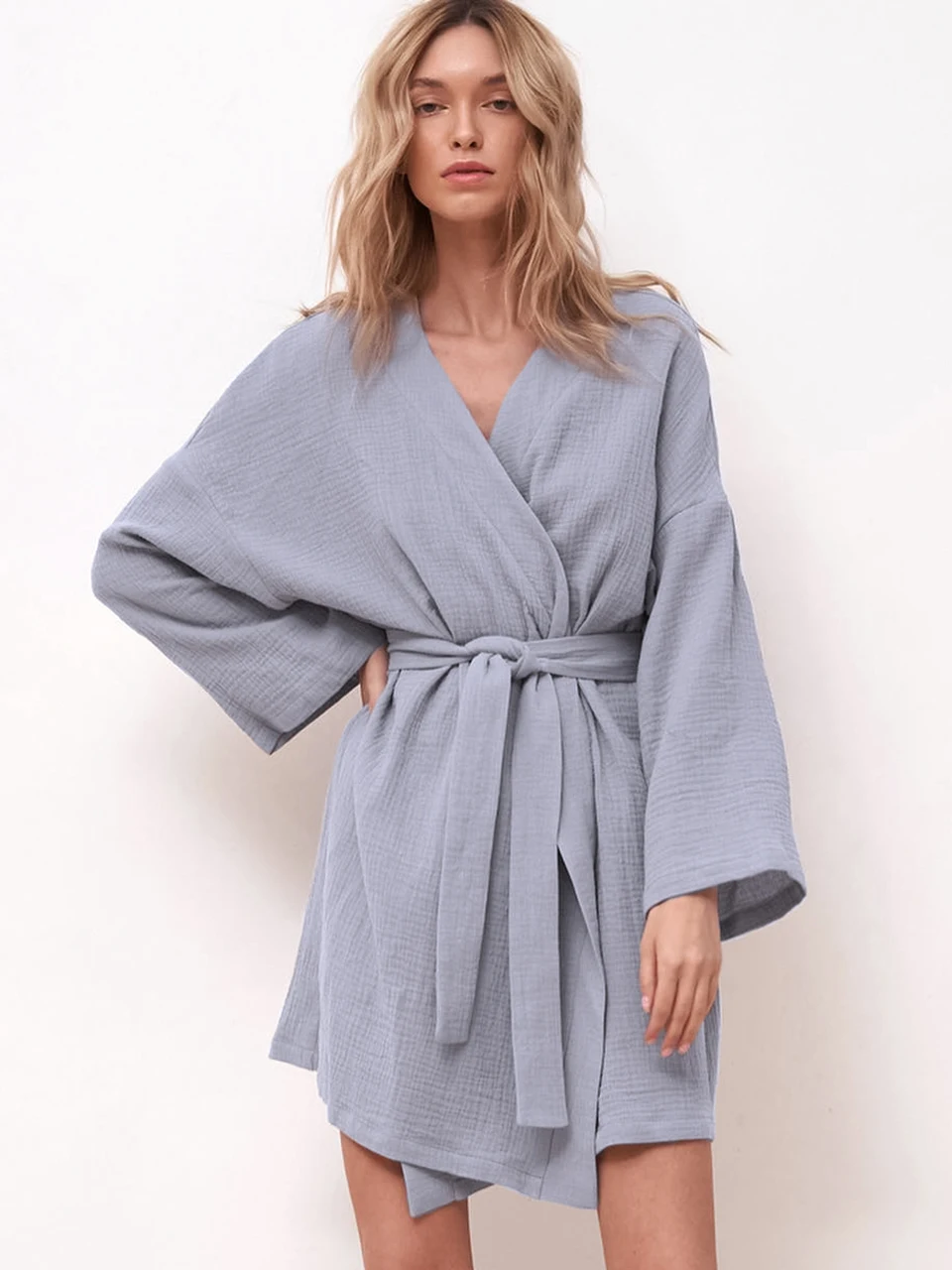 LinadLooseRobesForWomenCottonLongSleeveVNeckMiniHomeRobe