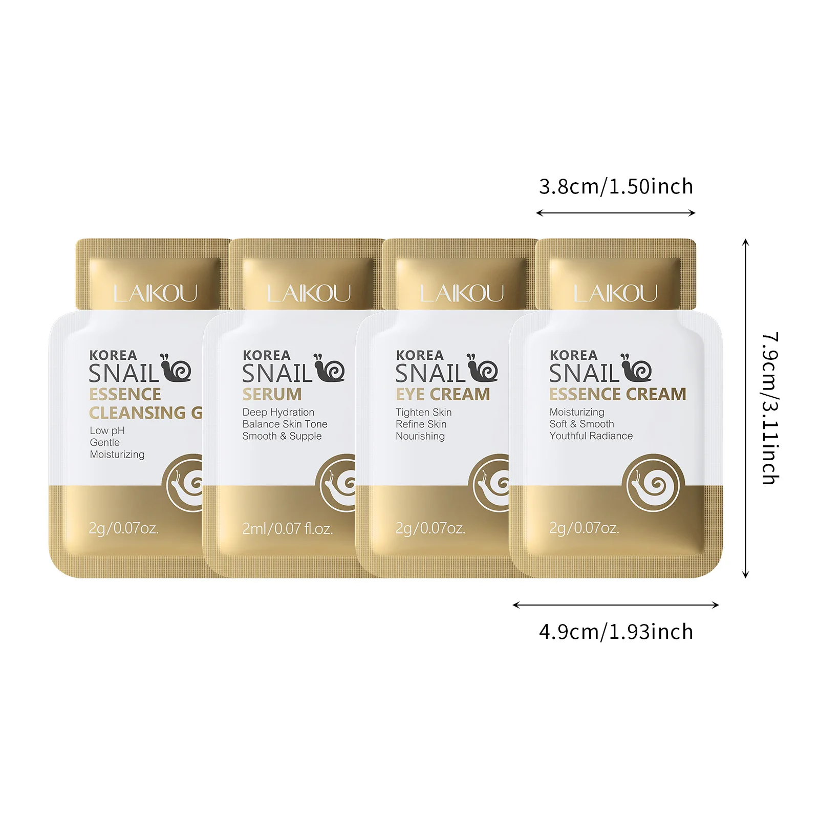 LAIKOU New Product Snail 4 Pack (facial Cleanser + Eye Cream + Essence + Moisturizing Cream) 2ml