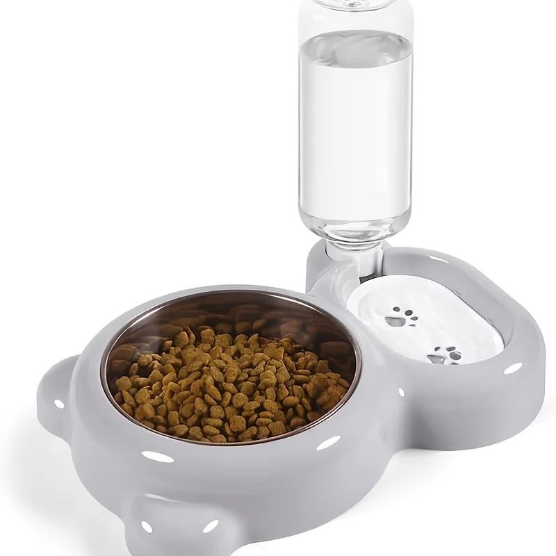 Double Bowl Cat Feeding Set with Automatic Water Dispenser