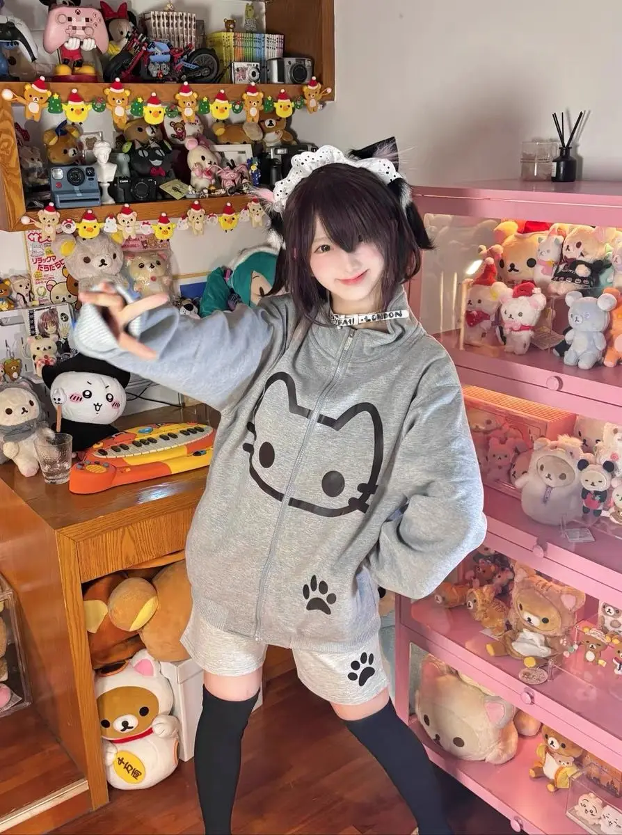 Hoodie Coat Thin Cats Zipper Sweatshirt Stand-up Collar Long