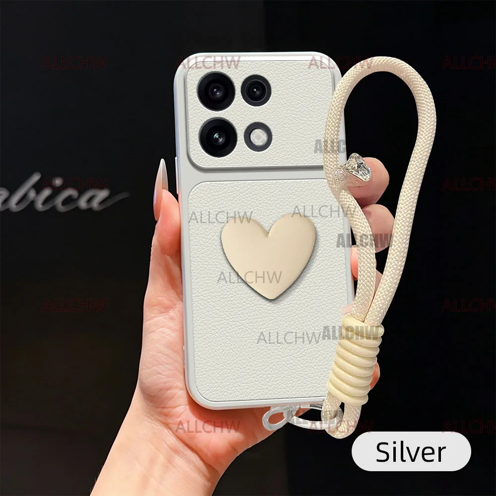 Stylish Shockproof Leather Phone Case with Hand Strap and Love Heart Design