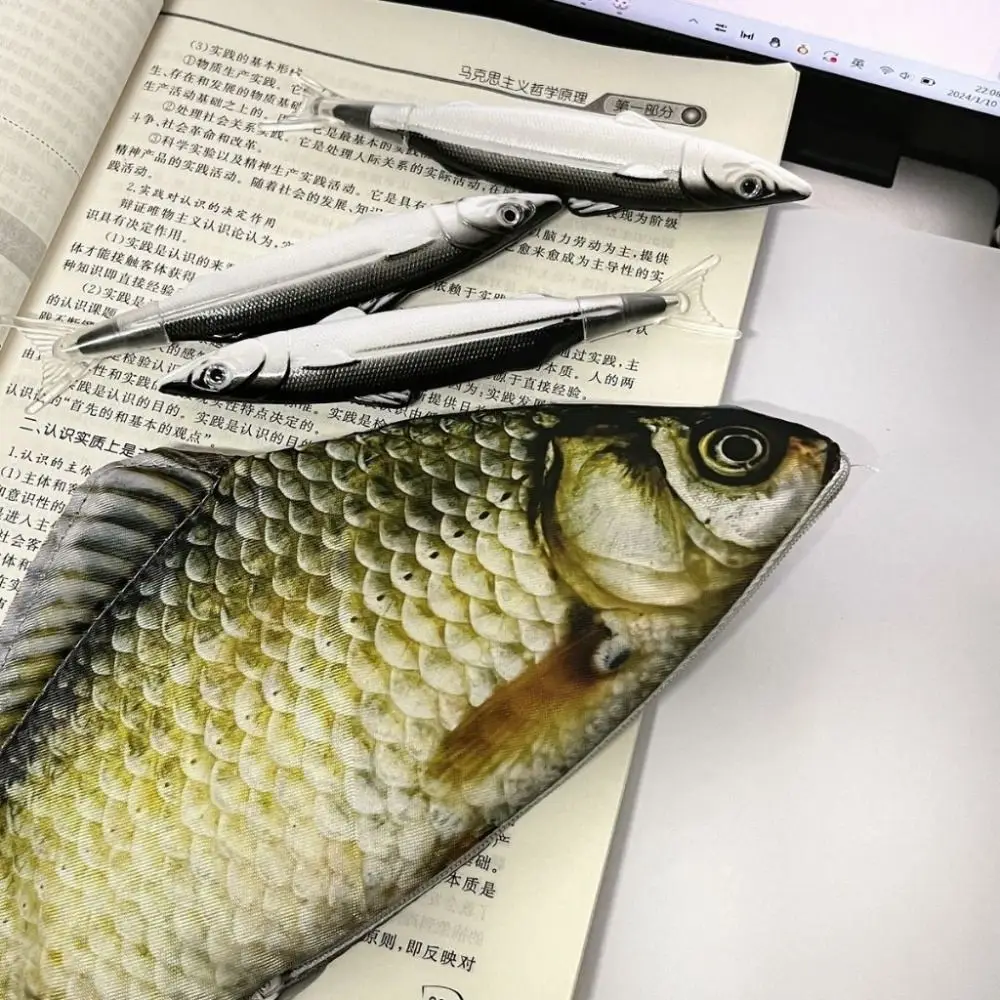 Pencil Case Cartoon Large Capacity Pen Bag Simulated Crucian Carp Multifunctional Stationery Organizer Student
