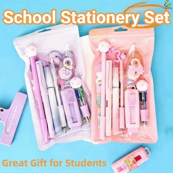 Set di Cancelleria Scolastica a Tema Cartoni Animati, 6 Penne Colorate, Blocco Note, Kit Regalo per Studenti, Gomma, Scatola Regalo per l'Apprendimento di Grande Capacità