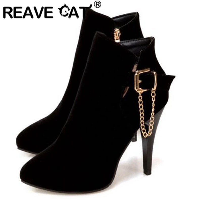 REAVE CAT 2025 New Ladies shoes Flock Ankle Boots Pointed Toe Thin