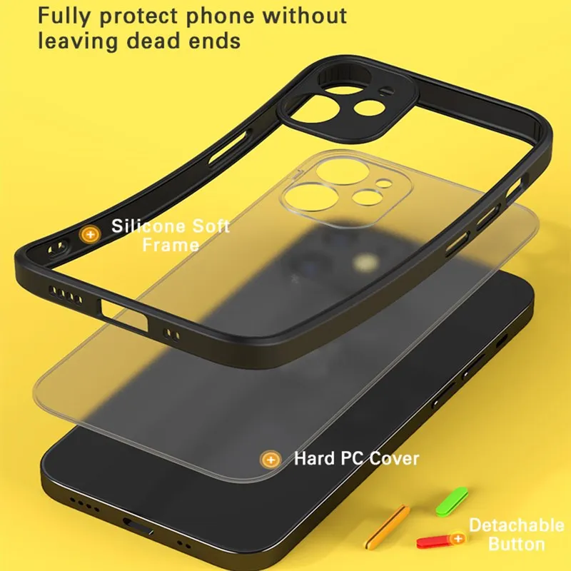 Luxury Shockproof Armor Matte Case - Silicone Bumper with Clear Hard PC Cover