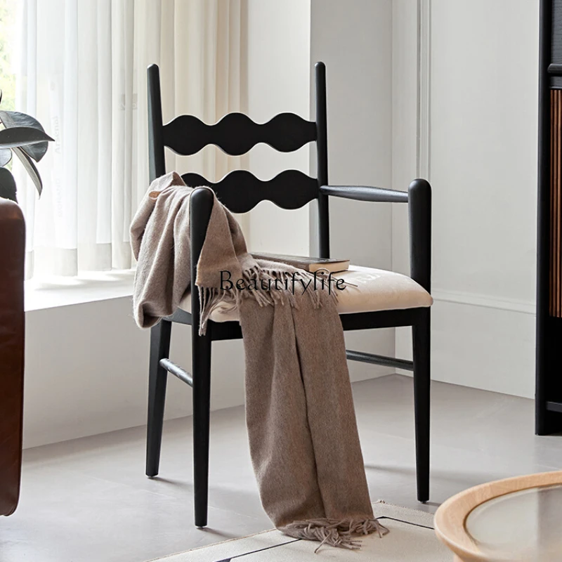 

Solid Wood Soft Bag Dining Chair French Retro Armrest Middle Ancient Living Room Balcony Armchair