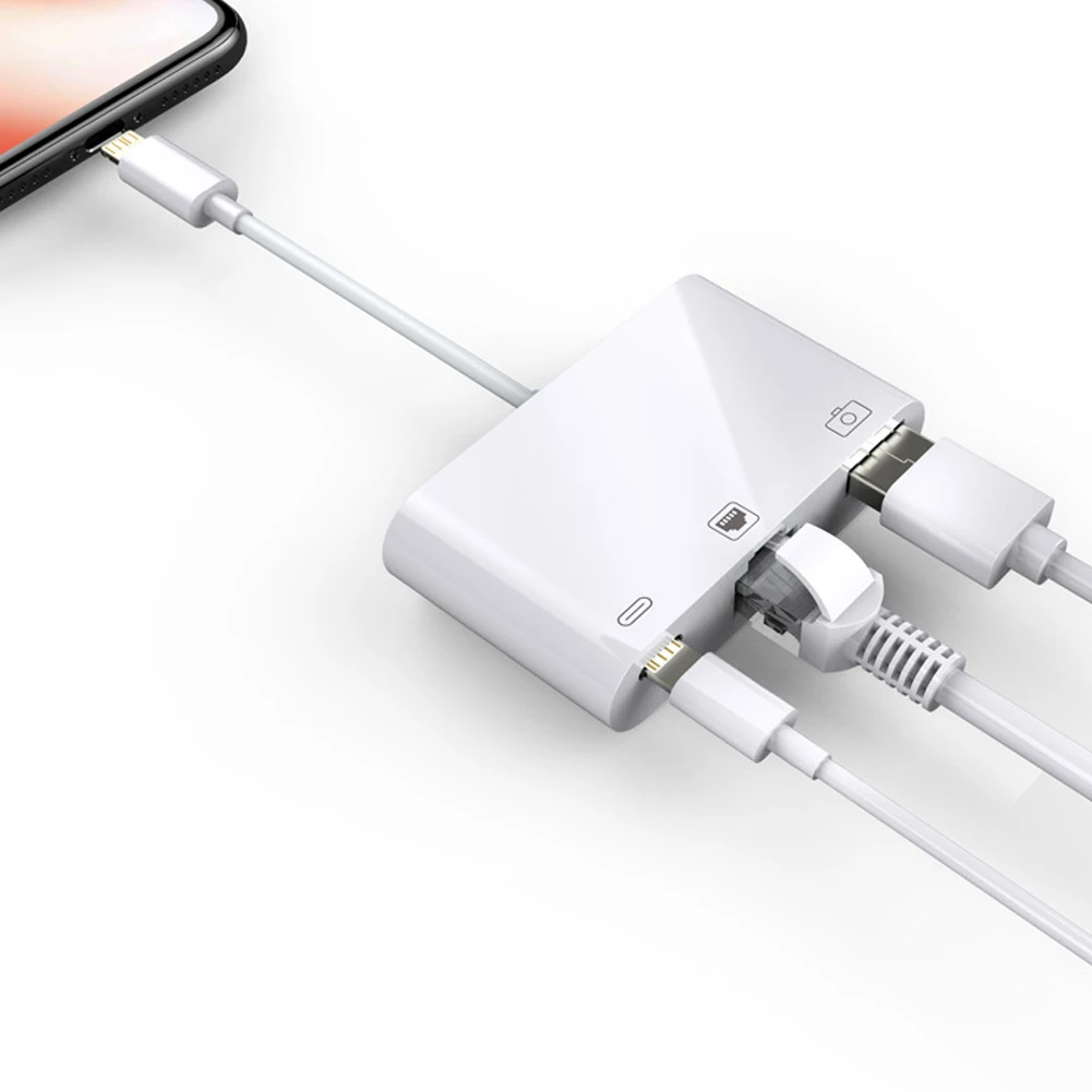 3 In 1 Lightning To Network Card Rj45 Adapter Lightning To Ethernet Camera Charging Adapter For iPhone 14 13/12/11 pro Max iPad